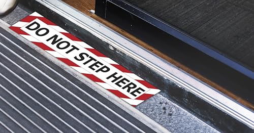 safety warning sign decal sticker do not step here 7 x 3 inches red and black striped border 2-pack