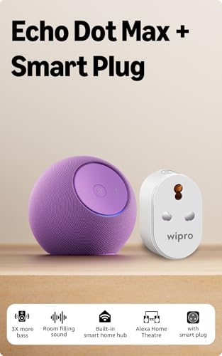 Image of All-new Amazon Echo Dot Max, Alexa speaker with 3X bass and room-filling sound, hands-free smart home management, Bluetooth, Amethyst, combo with 16A Smart Plug