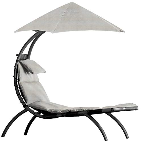 Image of Vivere Original Dream Lounger with 6-Point Umbrella - Durable Spun Polyester, Curved Legs, Spacious Lounging Bed, Perfect for Outdoors & Patio, 74 inch x 41 inch x 84 inch (Cast Silver)