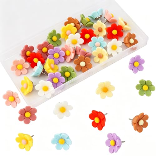 Vuzvuv 40Pcs Colorful Flower Cute Push Pins Thumb Tacks for Bulletin Board