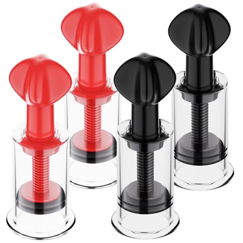 Jesakmie 2 Pair Big Size Red Nipple Correctors for Breastfeeding Women Monther Nipple Puller Vacuum Suction Cupping Device Nipple Suckers for Flat and Inverted Nipples (BigBlack BigRed)