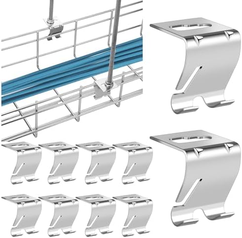 Shimeyao 10 Pcs Wire Mesh Cable Tray Ceiling Hanging Hook, Basket Tray Ceiling Support Hang Bracket, Galvanized Steel Hanging Hook for Network, Fiber Optic, Cabling Accessory
