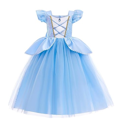 Lito Angels Vestido disfarce princesa cinderela festa de aniversário carnaval para meninas pequenas tamanho 4-5 anos, azul (etiqueta número 120)
