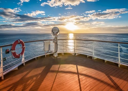 BELECO 7x5ft Fabric Cruise Ship Backdrop Sunset Ship Deck Cruise Backdrop Themed Party Decorations Boat Background Marine Sailor Nautical Birthday Wedding Photoshoot Studio Prop