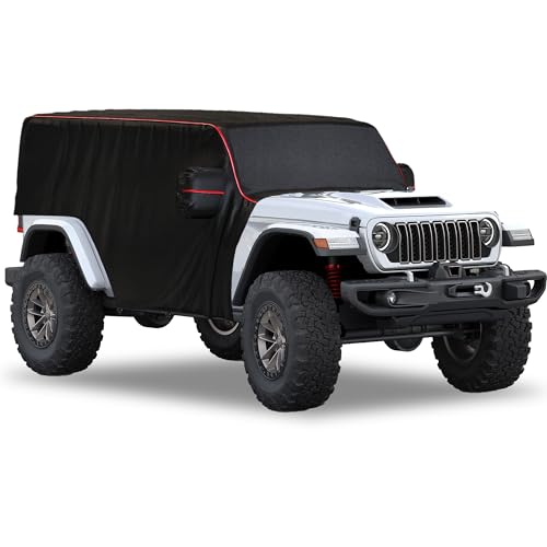Image of MZS Cab Cover Compatible with Wrangler JK JL JKU JLU Unlimited 4 Door 2007-2026, 600D Outdoor Waterproof Wrangler Cover with Driver Door Zipper Car Half Cover Windproof Sun Snow Rain Protection