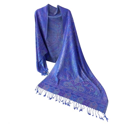Paisley Jacquard Pashmina Rave Shawl Wraps Scarf for Women, Evening Wedding Festival Accessory with Fringe