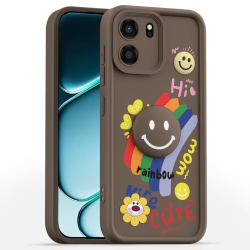 Image of Pikkme Back Cover for OnePlus Nord CE 6 5G | Soft Silicone| Cute Rainbow Smile & 3D Cartoon Flower Design | Shockproof Raised Camera Protection Bumper Case (Brown)