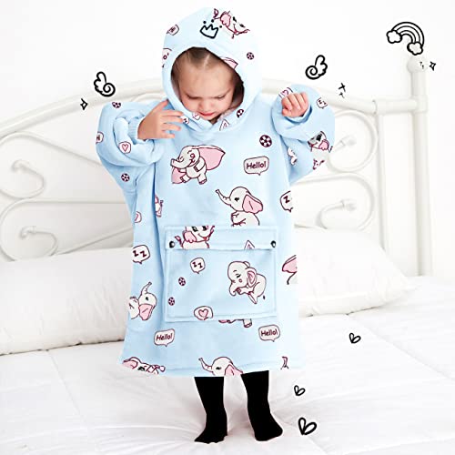 Image of KFUBUO Wearable Blanket Hoodie for Kids With Pocket Toddlers 2-6 Year Old | Elephant, Sherpa, Heavy Material, Oversized Sweatshirt Blanket, Kids Blanket, Girl Boy Gifts, Cozy Gifts for Kids
