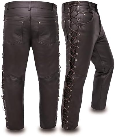 Touch&Torn Leather Pants Motorcycle Pants for Men Waist 30" Black 5 Pockets Straight Leg Motorbike Pant for Bikers Rider