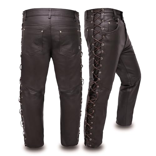 Touch&Torn Leather Pants Motorcycle Pants for Mens 30" to 44" Waist Jeans Style Pant with 5 Pockets Motorbike Pant for Biker