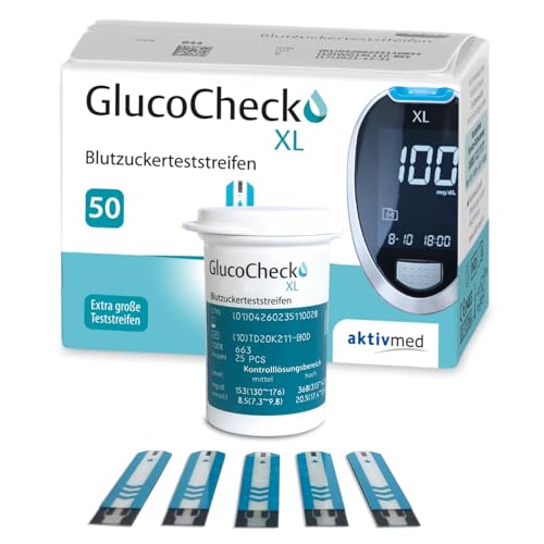 GlucoCheck XL Blutzuckerteststreifen 50 Stück zur Kontrolle des Blutzucker-Wertes - Anwendbar mit dem GlucoCheck XL Blutzuckermessgerät