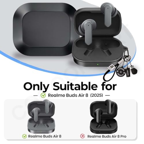 Image of Soft Silicone Case Cover for Realme Buds Air 8 with Gym Boxing Keychain (Black)