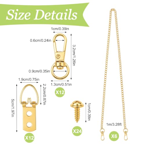 Image of Picture Hanging Kit, 6Pcs Stainless Steel Chains with Hooks & 12Pcs D Ring Picture Hangers for Hanging Mirror Curtain Photo Frame(Gold, 1M)
