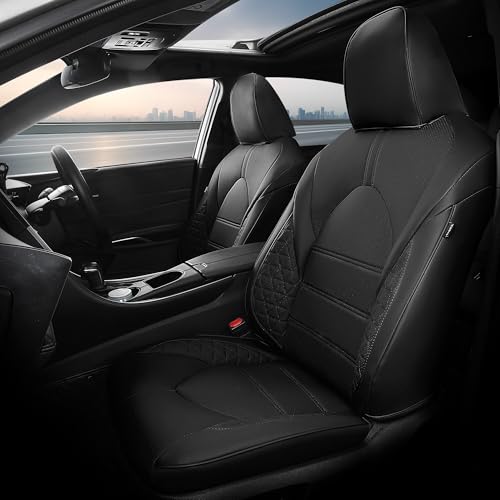 FREESOO 1:1 Costom Fit Seat Covers for Toyota Camry XLE - XSE - XLE V6 - XSE V6 2018 2019 2020 2021 2022 2023 2024,Waterproof Breathable Leather Car Seats Cover Full Set for Camry(Black)