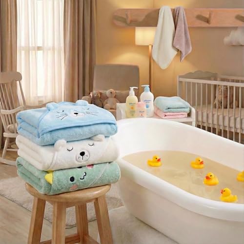 Image of Hooded Baby Towel - 3 Pack Premium Soft Bath Towel for Baby, Newborn,Infant - Ultra Absorbent,Natural Baby Stuff Towel, Soft Coral Velvet Coral Fleece Bath Towel for Boys and Girls