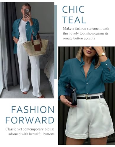 Odosalii Womens Button Down Shirts V Neck Rolled Up Long Sleeve Tops Elegant Dressy Blouses Business Casual Outfits2