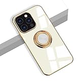 Tnarru Compatible for iPhone 13 Pro Max Case with Ring Holder Stand Soft TPU Shockproof Electroplated Protective Phone Case for iPhone 13 Pro Max - White