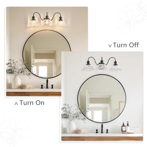 Image of 3 Lights Black Vintage Bathroom Vanity Light Fixture Over Mirror