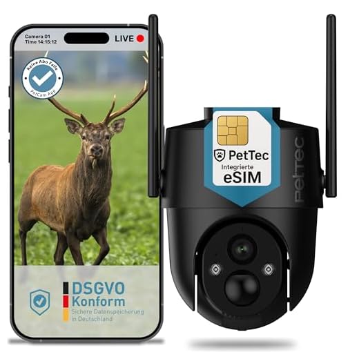 PetTec Pet Cam Free'n 360 4G LTE Überwachungskamera schwarz [OHNE ABO-Falle] mit Akku & Pan&Tilt Funktion - Outdoorkamera 3MP Ultravision, Bewegungserkennung, 20m Nachtsicht IP65 Flutlicht Sirene