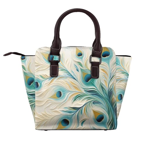 Leather Shoulder Bag for Women, Peacock Feathers Studded Purse Bohemian Crossbody Handbags Punk Hobo Bag with Adjustable Strap2