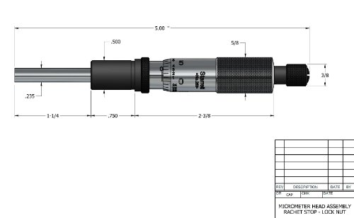 Starrett 263rl Einbaumessschraube, 0–2,5 cm Reihe, 0 cm der Graduierung Genauigkeit +/-0.0001 , Ratsche, Stop Fingerhut, Kontermutter