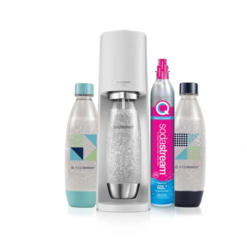 Pack Sodastream Terra Machine à Eau Pétillante et Soda | Pack 3 Bouteilles 1L Compatibles Lave-Vaisselle + 1 Recharge de Gaz 60L à Clipser | Blanche
