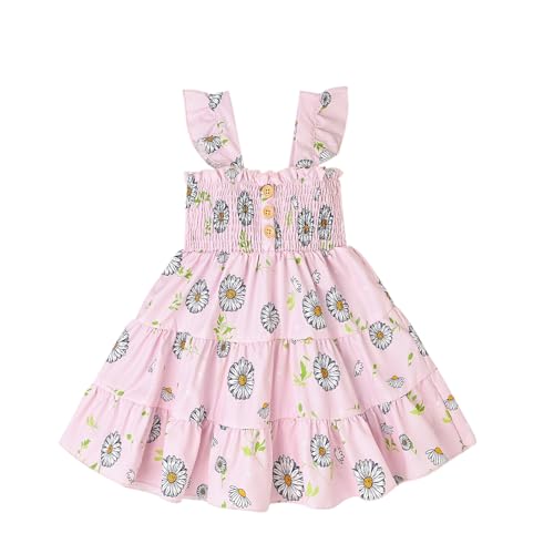 Toddler Baby Girl Dress Summer Clothes Cute Buttons Ruffle Sleeve Camisole Flower Outfits 2-6 Years Old