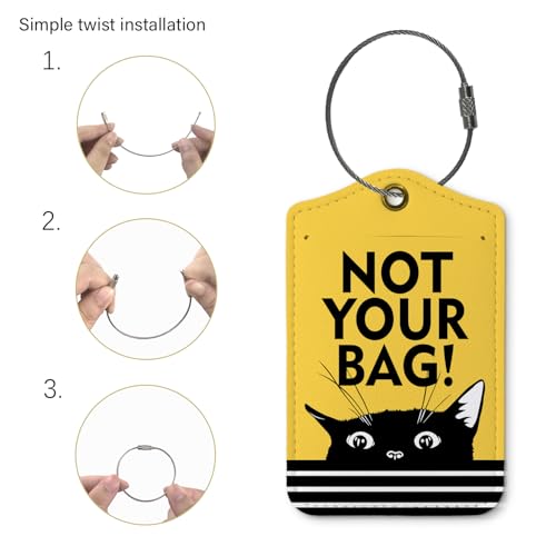 Funny Cat Luggage Tags for Suitcases,Not Your Bag Travel Bag Tag with Steel Loop,Cute 2 Pack Baggage Tag Blue,Handbag School Bag Backpack Traveling Accessories,Cat Lover Gifts（Yellow）2