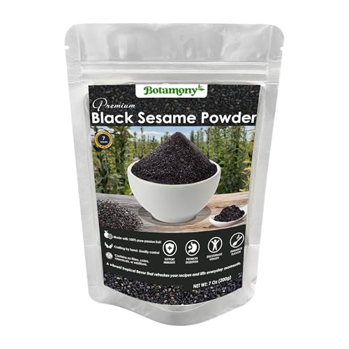 BOTAMONY Organic Black Sesame Powder 12.3oz, Vegan Gluten-Free Non-GMO, Plant Protein & Fiber, Rich Minerals Nutty Flavor, Finely Ground Roasted Seeds for Smoothies Baking Recipes