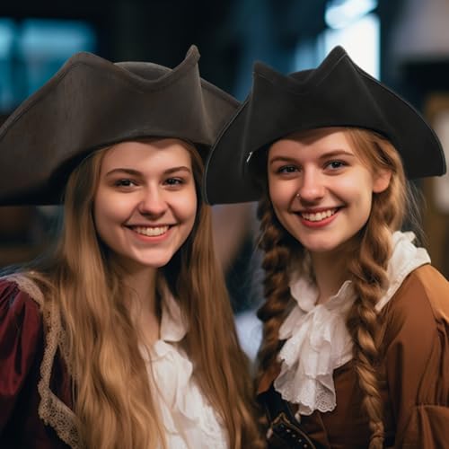 Image of HOMELEX Pirate Tricorn Hat for Adults Halloween Costume | Adult pirate tricorn hat in black, brown, or gold for Halloween, colonial costumes, parties, stage, and photos.