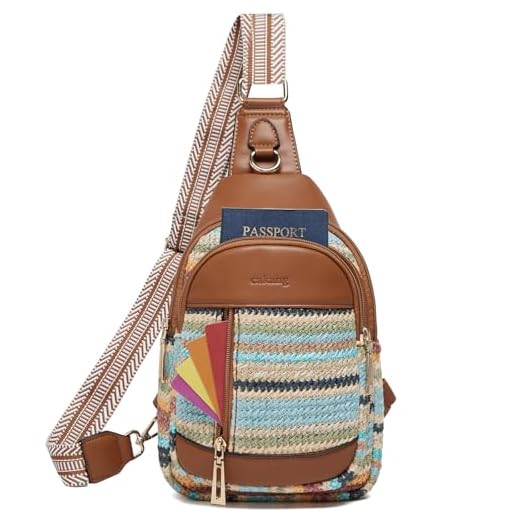 cakang Bolsa tiracolo feminina de couro vegano, mochila tipo pochete, bolsa tiracolo para viagem, 8 - tecelagem arco-íris - marrom