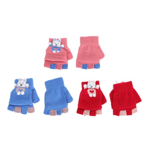 LIFKOME 3pairs Boy Girl Knitted Gloves Flap Cover Adorable Half Finger Gloves for Boy Girl Random Color for Typing and Writing Stylish Functional for Boys and Girls