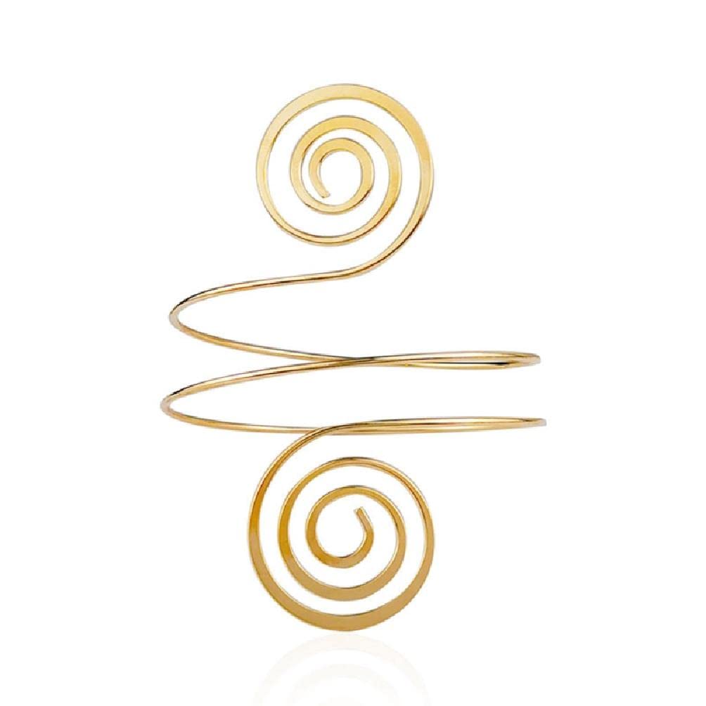Ixkbiced Women's Gold Upper Arm Bracelet Metal Coil Swirl Spiral Shape Armband Cuff Fashion Simple Arm Bangle Armlet Adjustable For Girl Upper Arm Cuff Jewelry For Minimalist Upper Arm Cuff Silver Color