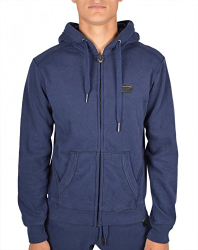 True Religion Men's Leather Patch Zip Long Sleeve Hoodie, Rugby Blue, XX-Large