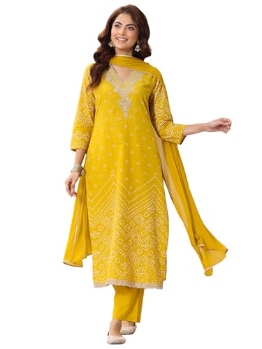 Image of Libas Printed Cotton Straight Kurta With Trouser and Dupatta