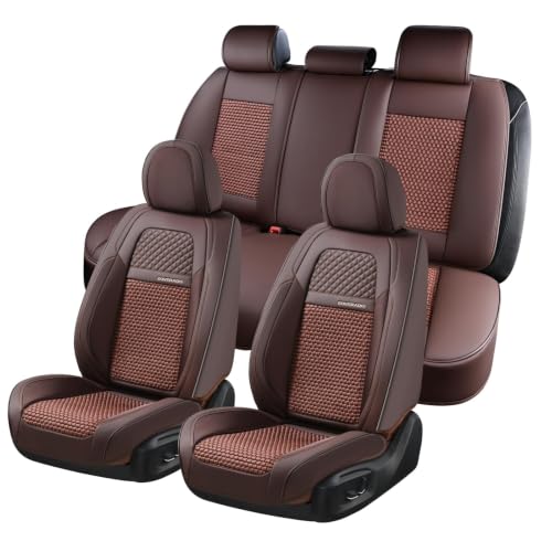 Image of Coverado Car Seat Covers Full Set, 5 Seats Car Seat Protector, Universal Breathable Car Seat Covers Front Seats Back Seats, Car Seat Cushion Fit for Most Vehicles Brown