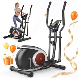 Elliptical Cross Trainer For Home Gym, 16 Level Resistance Magnetic Elliptical Machine, Ultra-Quiet Compact Cross Trainer with LCD Display, Pulse Sensors, Device Holder, 120KG Weight Capacity