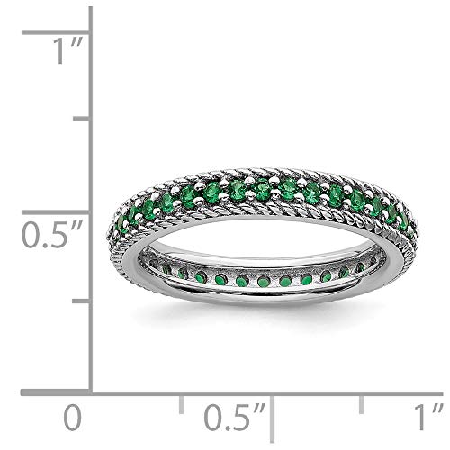 Solid 925 Sterling Silver Stackable Created Emerald Green May Gemstone Eternity Ring Band Size 6 #TOP4