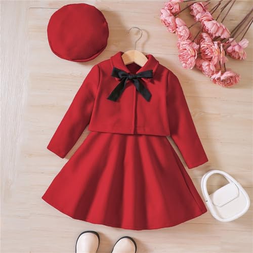 BILIKEYU Toddler Little Girls Fall Winter Dress Sets Bowknot Long Sleeve Cardigan Coats and Sleeveless A-line3