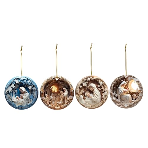 4 PCS Nativity Scene Christmas Tree Ornaments, Acrylic Religious Relief - image 6