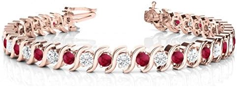 Ruby and Diamond Tennis S Link Bracelet 14k Rose Gold (4.00ct)