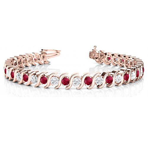 Ruby And Diamond Tennis S Link Bracelet 14K Rose Gold (4.00Ct) #TOP24