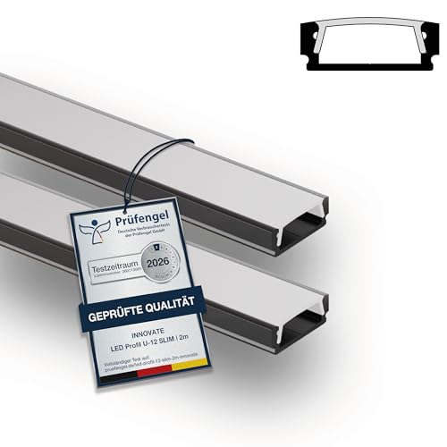 INNOVATE LED Profil 2m Schwarz 2er Set [Aluprofil inkl. Diffusor Milchig] Kühlkörper LED Streifen 2m I Indirekte Beleuchtung Wohnzimmer I Alu U Profil Lichtleiste Indirekte Beleuchtung Decke Küche