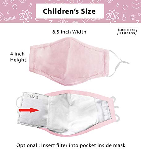 Lucid Eye 2-Pack Girls Pink Cloth Face Mask For Kids, Adjustable Ear Loops, Comfortable Nose Wire And (6) Pm 2.5 Filters, Small/Child Children's Size Face Cover #TOP4
