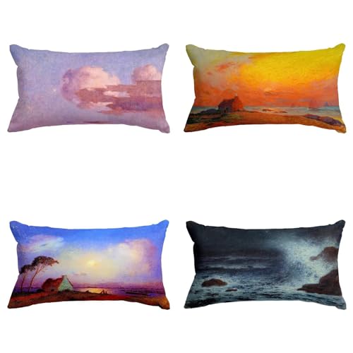 EHOMERY Rectangular Funda Almohadas Sofa de Almohada Decorativa Arte Pintura Óleo Paisaje Seda, Fresca Fundas Cuadradas Vibrante Sedoso Y Lujoso, 40x60cm