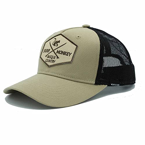DRESSED IN MUSIC PLAY WITH ME Gorra Tipo Trucker Reciclada Surf Monkey® - Talla única - Gorra Ajustable Snapback - Diseño de 6 Paneles (beige) Cover