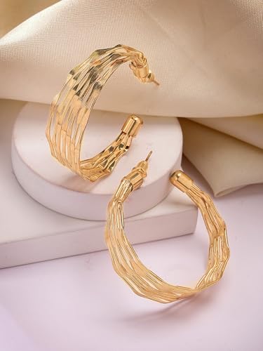 Image of Bohey by KARATCART Gold-Toned Classic Half Hoop Earrings for Women