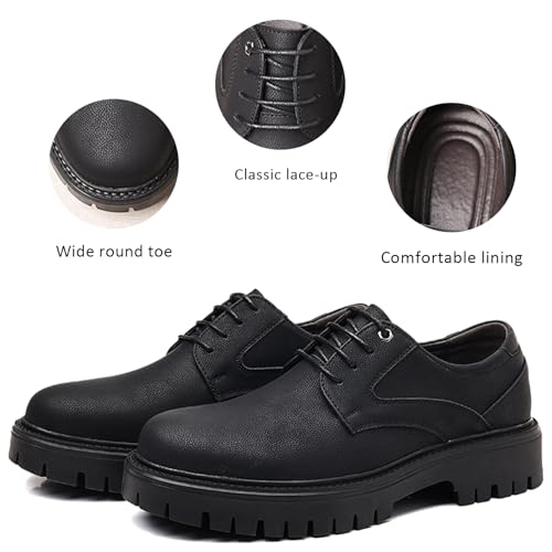 Mens Leather Platform Lug Sole Oxford Shoes Fashion Lace Up Chunky Heel Comfortable Anti-Slip Business Derby Shoes for Dress Wedding Formal Work4