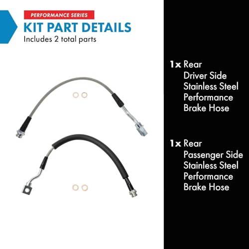 Image of TRQ Stainless Steel Performance Rear Brake Hose Set Compatible with 2000-2007 Chevrolet 2000-2007 GMC