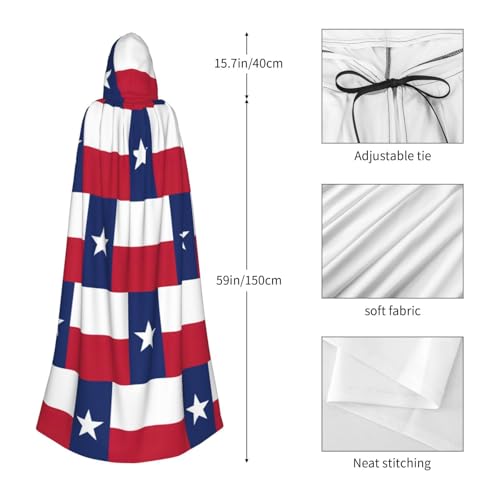 Cape avec imprimé drapeau du Texas médiévale et capuche style Viking